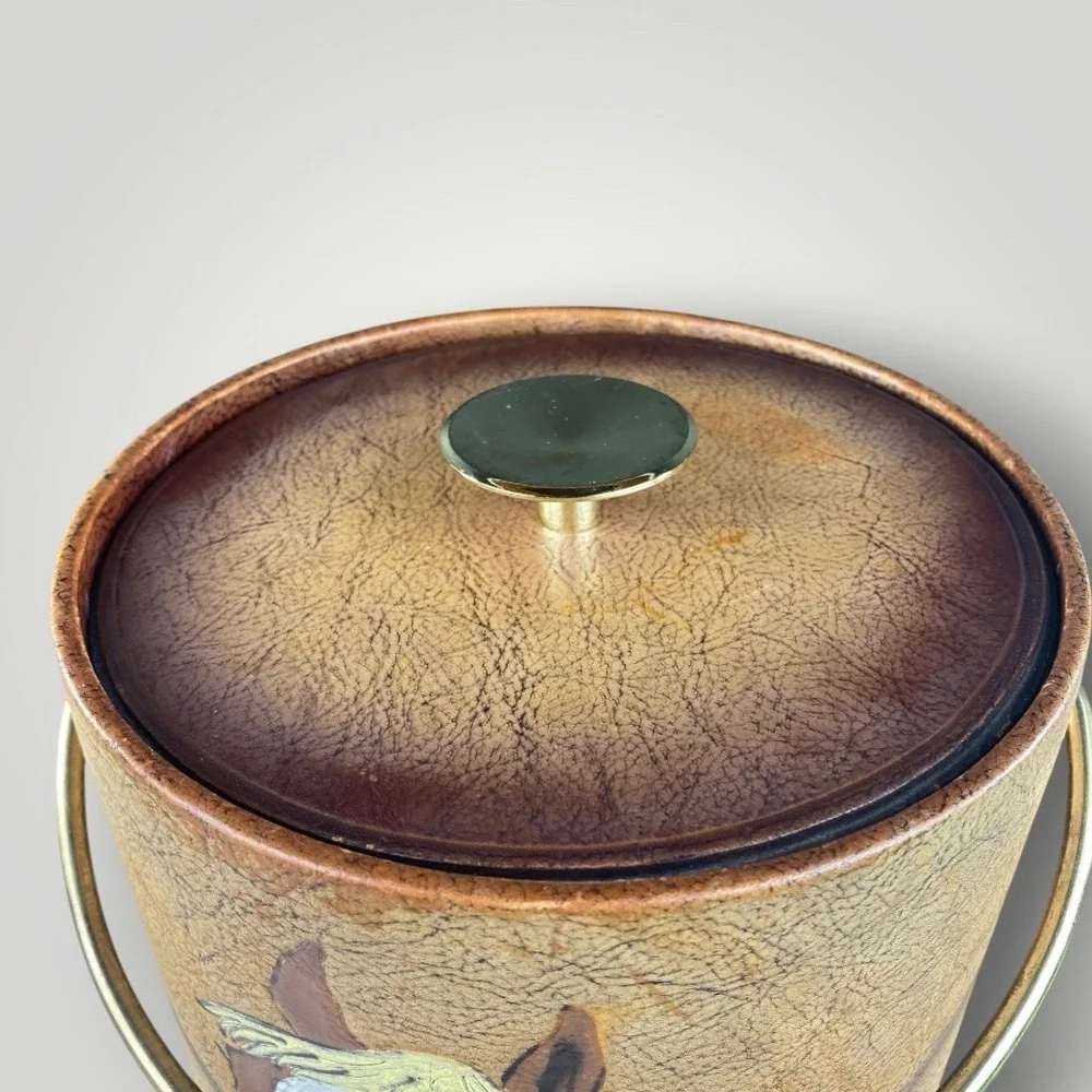 Horse Ice Bucket ThermoServ Faux Leather Barware Embossed Equestrian Western 60s